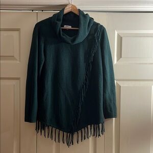 Croft & Barrow Dark Green Cowl Neck Sweater with Fringe